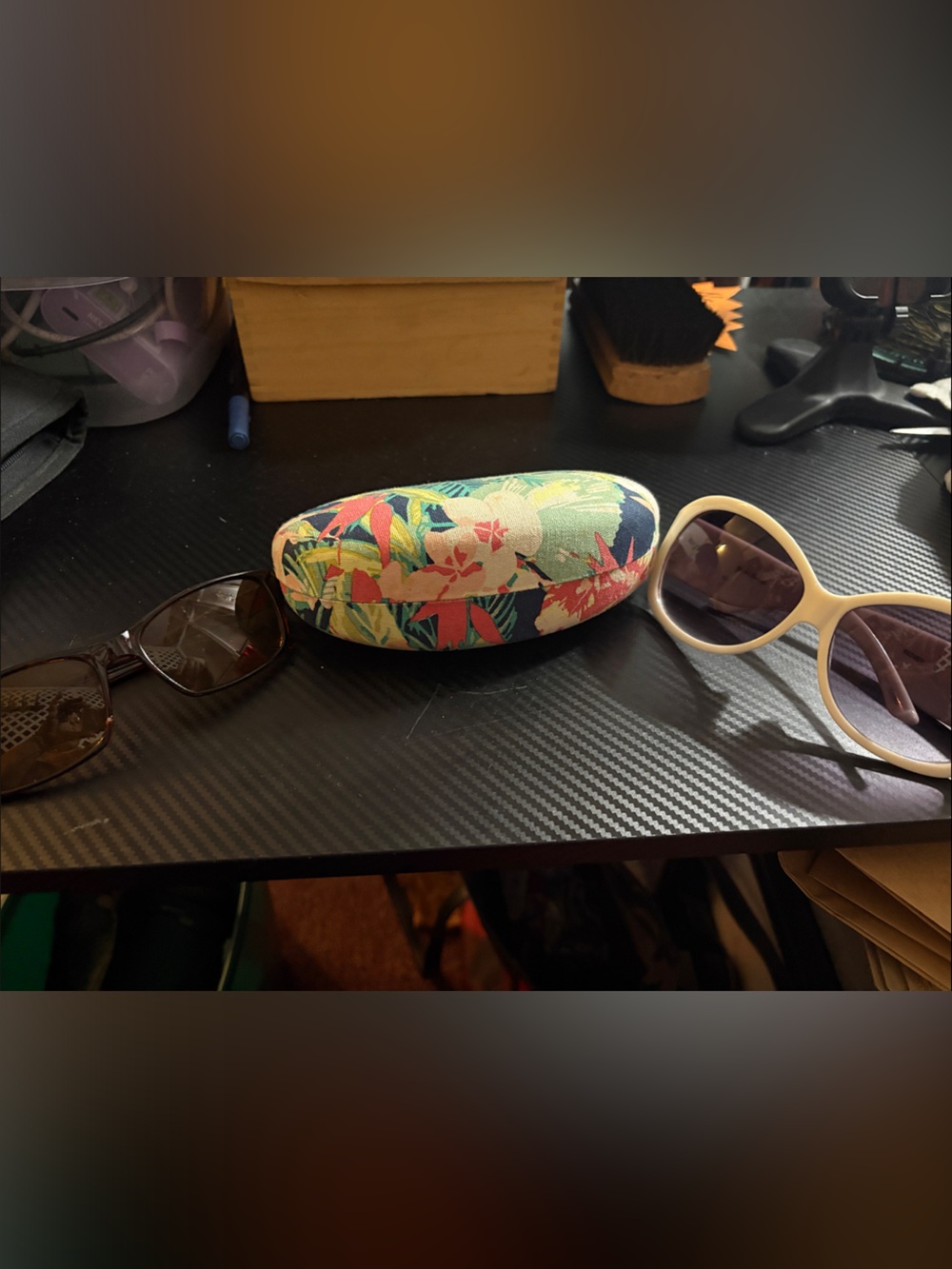 Ed Hardy Floral Sunglasses Case - Green, Pink, Blue